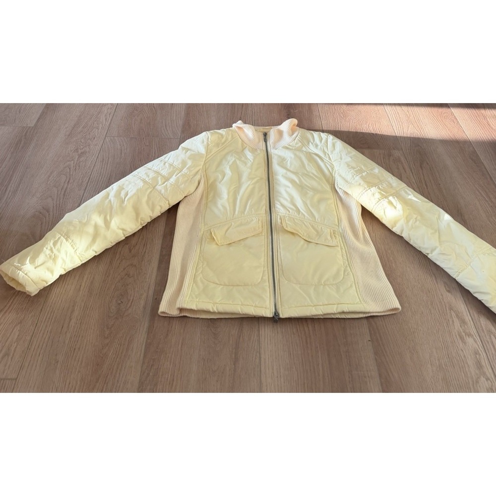 Guess Jeans Women Yellow Quilted Puffer Jacket Ribbed Knit Panels QP44N827 Sz M